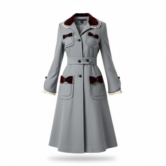 Marc Jacobs Jackets & Blazers - Vintage Marc Jacobs Grey Coat with Velvet Bows and Ruffle Details